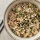 Riz japonais aux champignons, saumon et petits pois